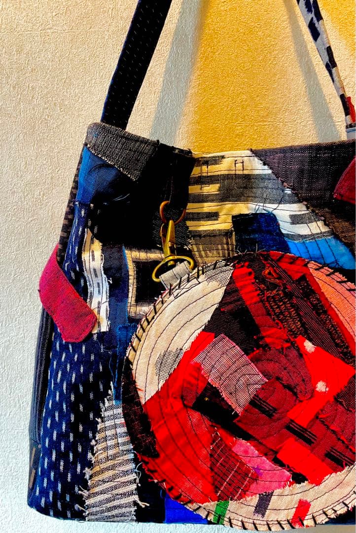 久留米絣　丸ポーチ付き　トートバッグ