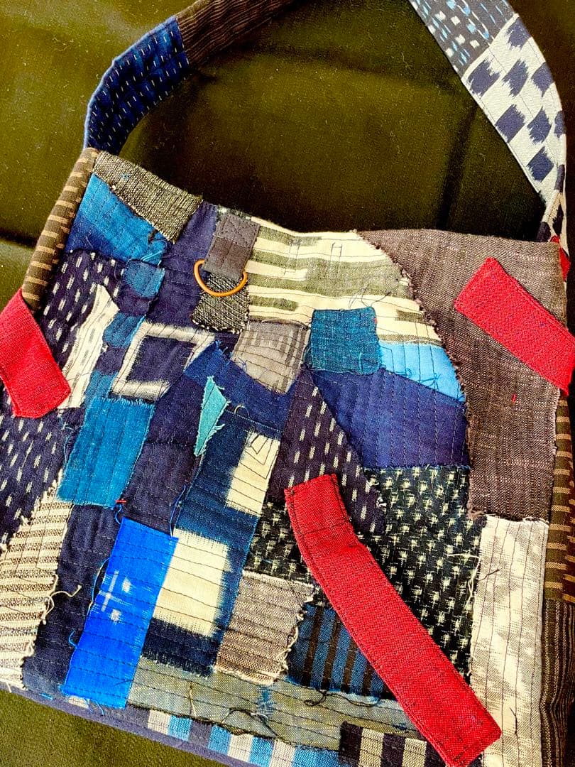 久留米絣　丸ポーチ付き　トートバッグ